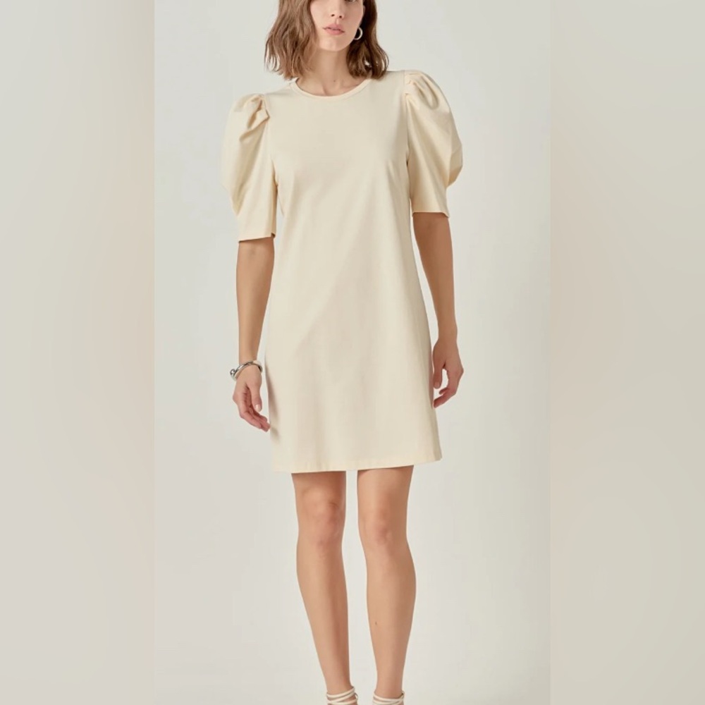 ENGLISH FACTORY Cream Puff Sleeve T Shirt Mini Dress - Size Small
